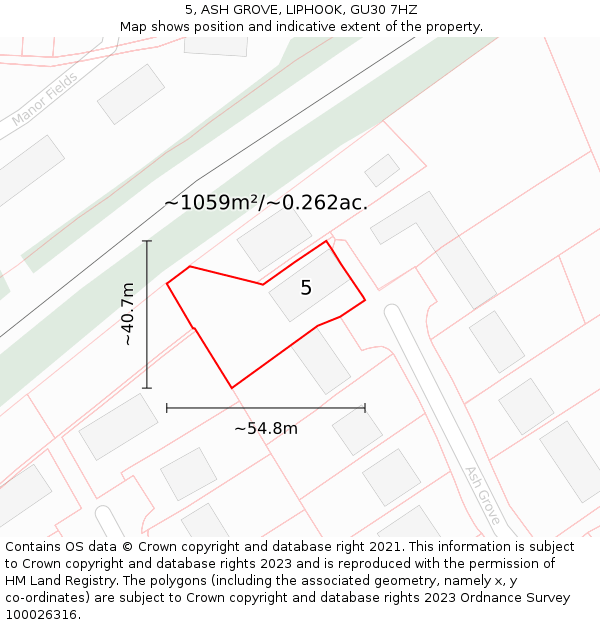 5, ASH GROVE, LIPHOOK, GU30 7HZ: Plot and title map