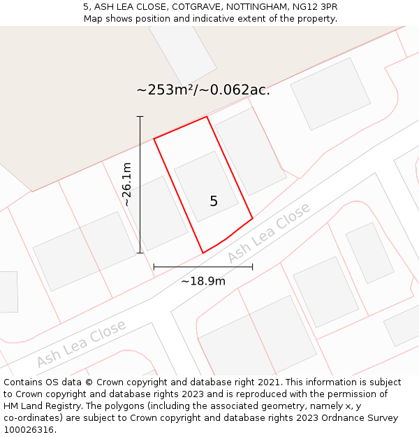 5, ASH LEA CLOSE, COTGRAVE, NOTTINGHAM, NG12 3PR: Plot and title map