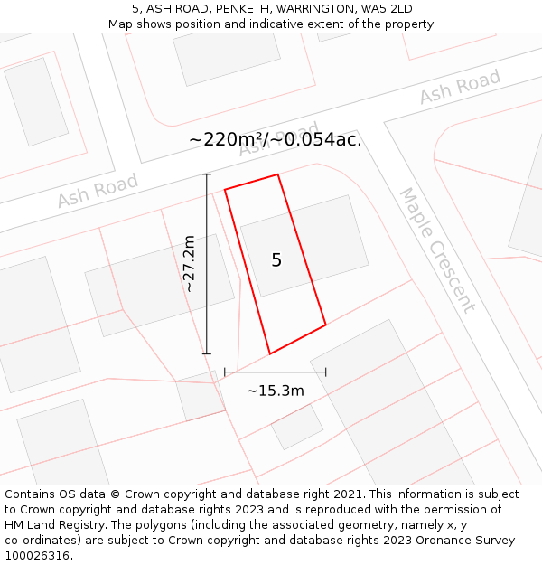 5, ASH ROAD, PENKETH, WARRINGTON, WA5 2LD: Plot and title map