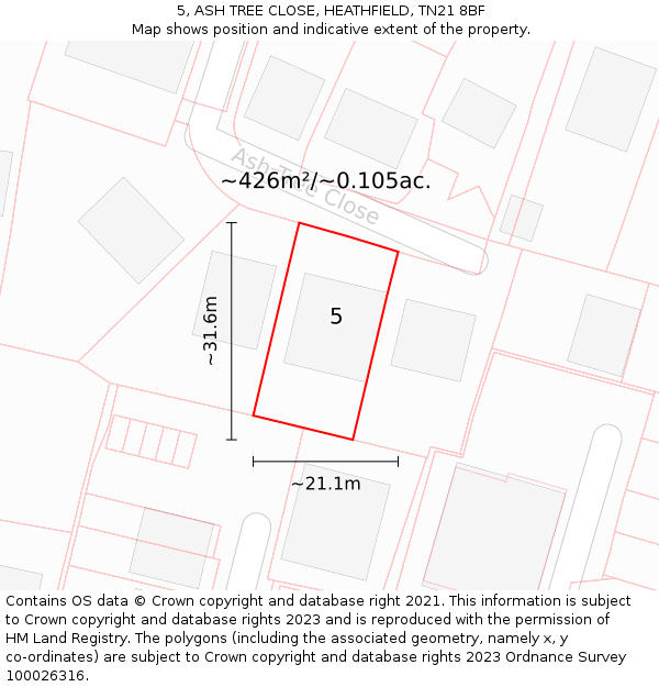 5, ASH TREE CLOSE, HEATHFIELD, TN21 8BF: Plot and title map