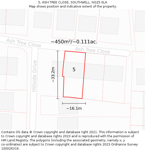 5, ASH TREE CLOSE, SOUTHWELL, NG25 0LA: Plot and title map