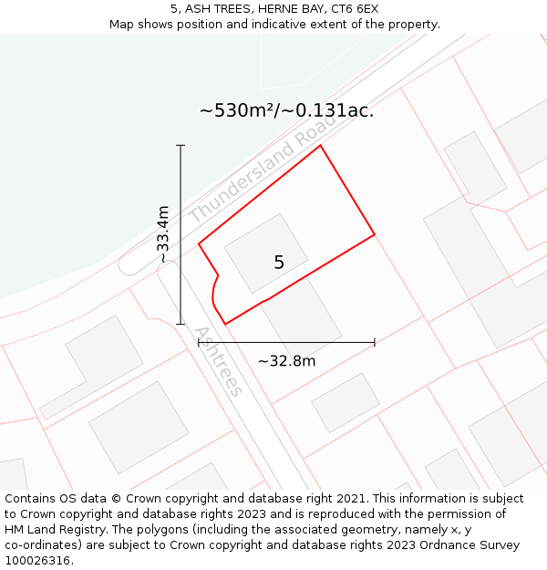 5, ASH TREES, HERNE BAY, CT6 6EX: Plot and title map