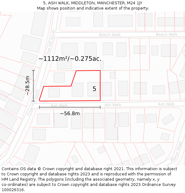 5, ASH WALK, MIDDLETON, MANCHESTER, M24 1JY: Plot and title map