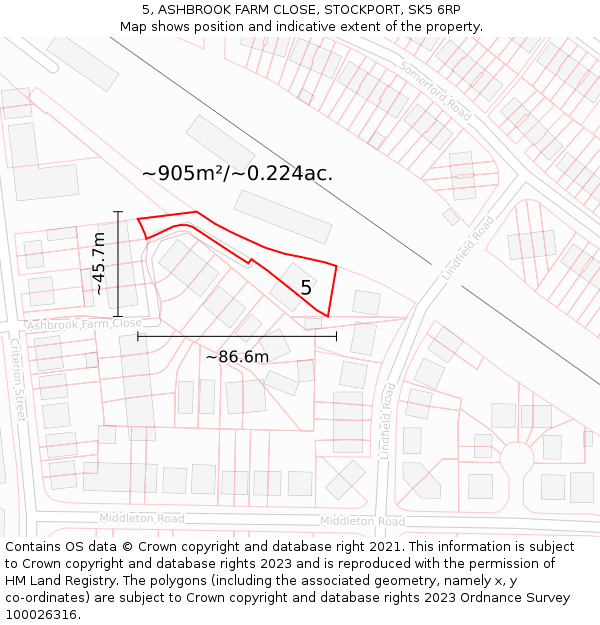 5, ASHBROOK FARM CLOSE, STOCKPORT, SK5 6RP: Plot and title map