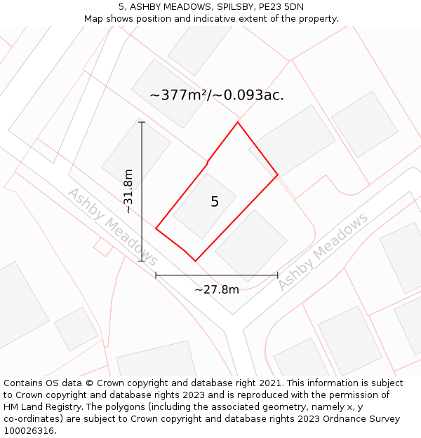 5, ASHBY MEADOWS, SPILSBY, PE23 5DN: Plot and title map