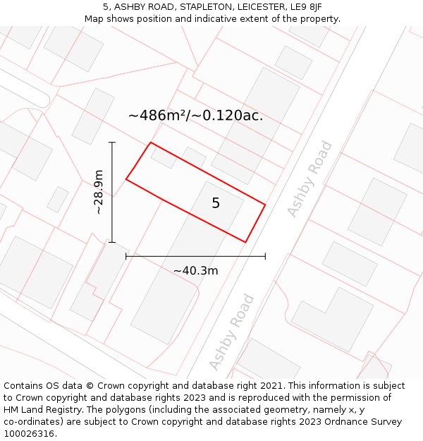 5, ASHBY ROAD, STAPLETON, LEICESTER, LE9 8JF: Plot and title map