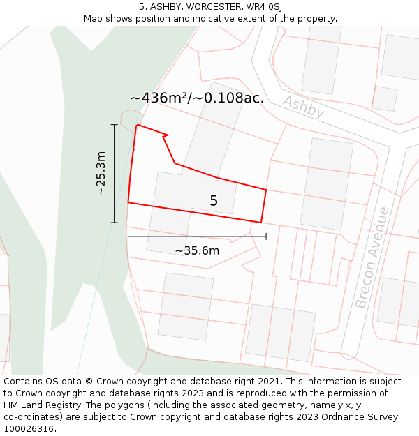 5, ASHBY, WORCESTER, WR4 0SJ: Plot and title map