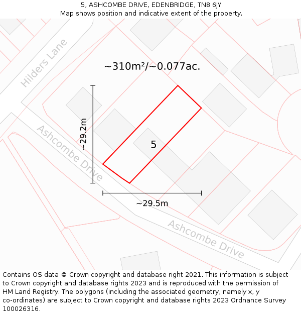 5, ASHCOMBE DRIVE, EDENBRIDGE, TN8 6JY: Plot and title map