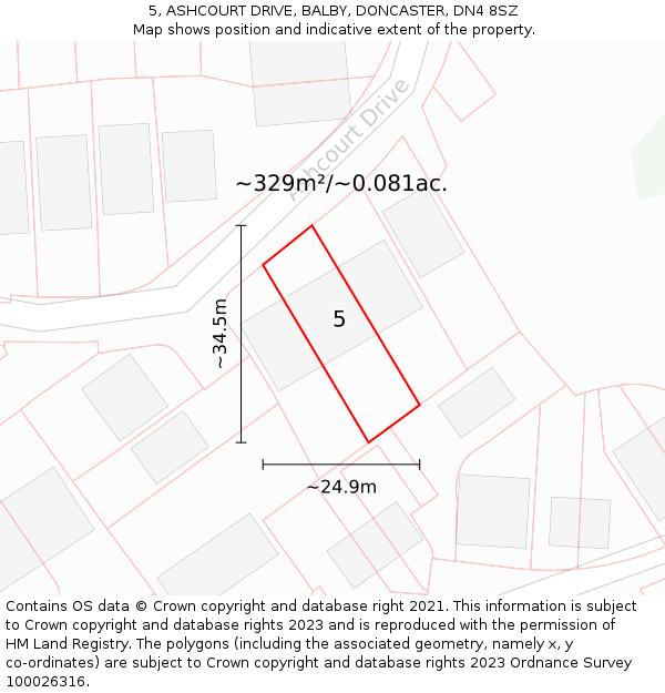 5, ASHCOURT DRIVE, BALBY, DONCASTER, DN4 8SZ: Plot and title map