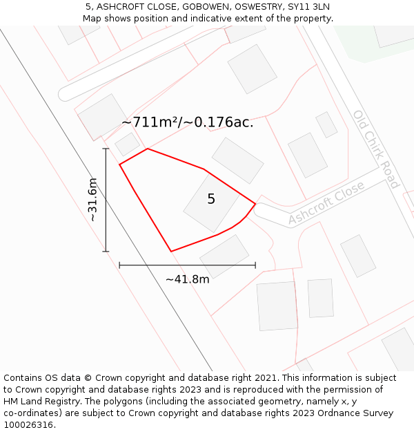 5, ASHCROFT CLOSE, GOBOWEN, OSWESTRY, SY11 3LN: Plot and title map