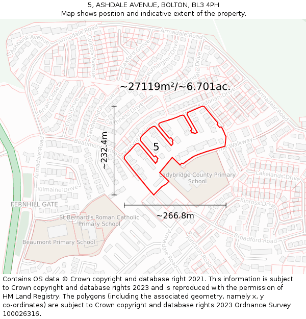 5, ASHDALE AVENUE, BOLTON, BL3 4PH: Plot and title map