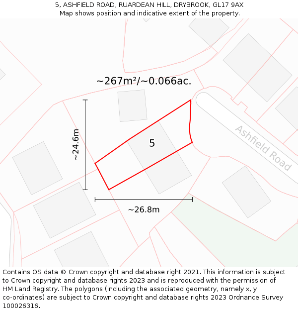 5, ASHFIELD ROAD, RUARDEAN HILL, DRYBROOK, GL17 9AX: Plot and title map