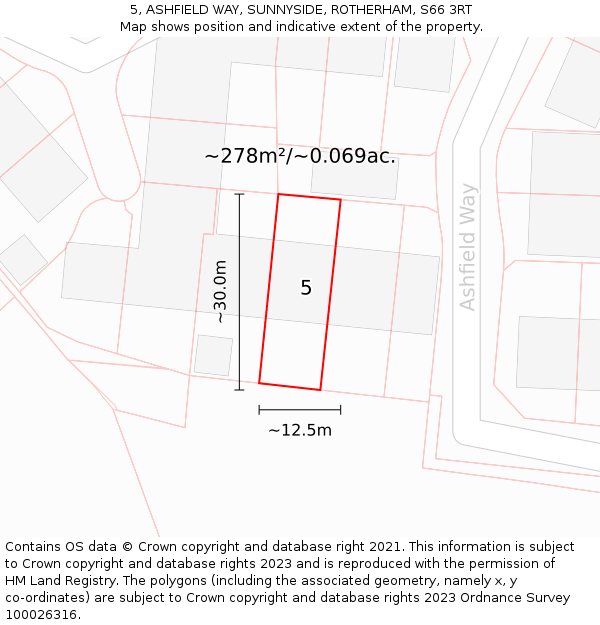 5, ASHFIELD WAY, SUNNYSIDE, ROTHERHAM, S66 3RT: Plot and title map