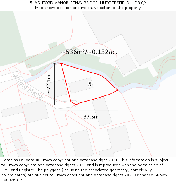 5, ASHFORD MANOR, FENAY BRIDGE, HUDDERSFIELD, HD8 0JY: Plot and title map