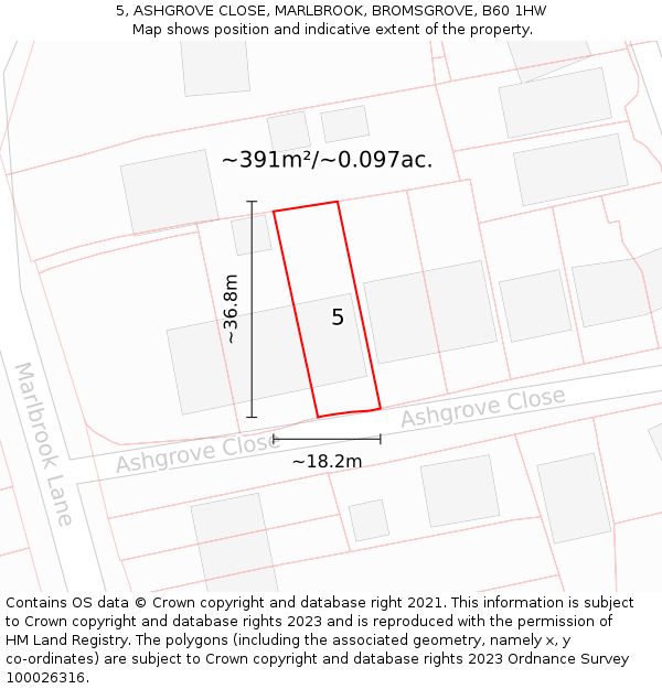 5, ASHGROVE CLOSE, MARLBROOK, BROMSGROVE, B60 1HW: Plot and title map