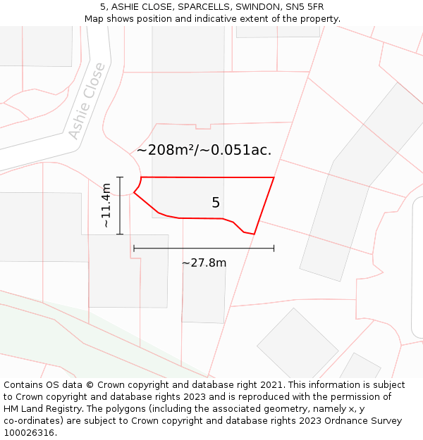 5, ASHIE CLOSE, SPARCELLS, SWINDON, SN5 5FR: Plot and title map