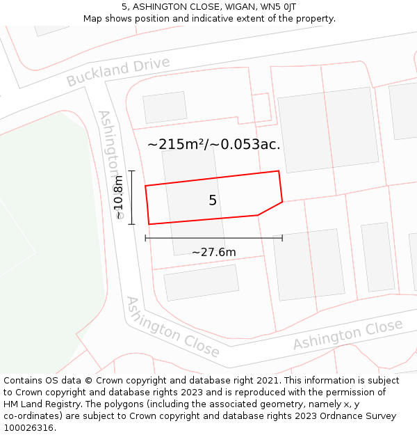 5, ASHINGTON CLOSE, WIGAN, WN5 0JT: Plot and title map