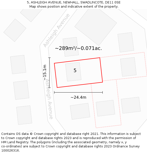 5, ASHLEIGH AVENUE, NEWHALL, SWADLINCOTE, DE11 0SE: Plot and title map