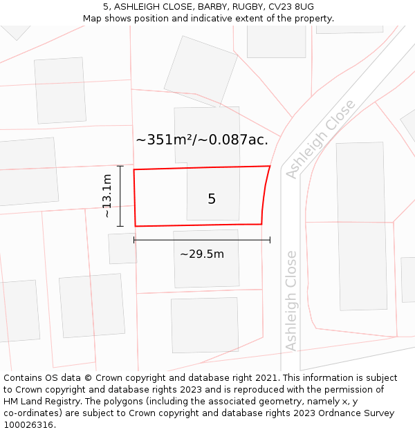 5, ASHLEIGH CLOSE, BARBY, RUGBY, CV23 8UG: Plot and title map