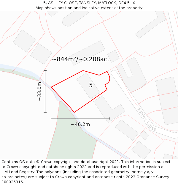 5, ASHLEY CLOSE, TANSLEY, MATLOCK, DE4 5HX: Plot and title map