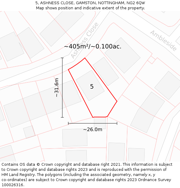 5, ASHNESS CLOSE, GAMSTON, NOTTINGHAM, NG2 6QW: Plot and title map