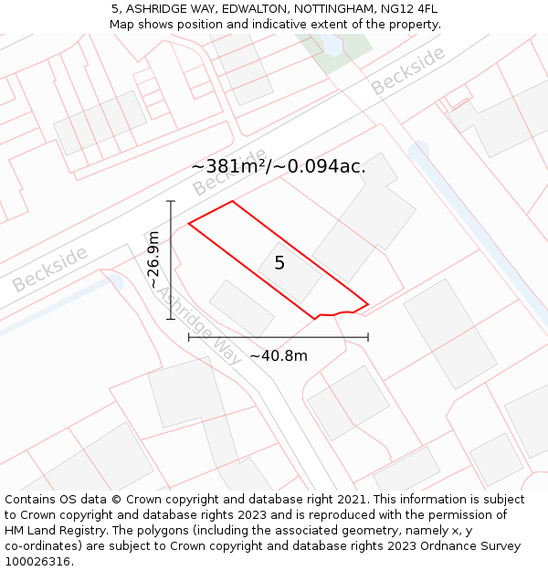 5, ASHRIDGE WAY, EDWALTON, NOTTINGHAM, NG12 4FL: Plot and title map