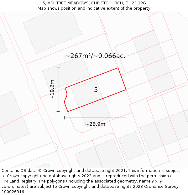 5, ASHTREE MEADOWS, CHRISTCHURCH, BH23 1PG: Plot and title map