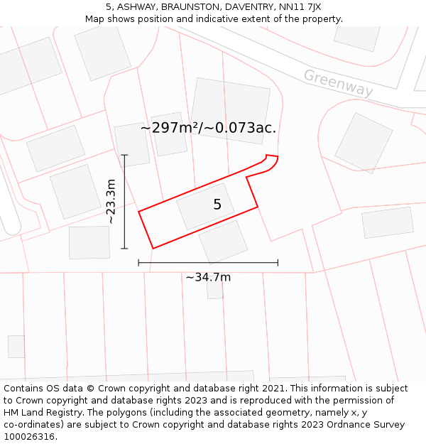 5, ASHWAY, BRAUNSTON, DAVENTRY, NN11 7JX: Plot and title map