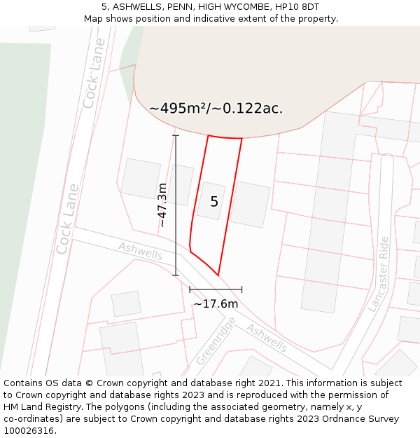 5, ASHWELLS, PENN, HIGH WYCOMBE, HP10 8DT: Plot and title map