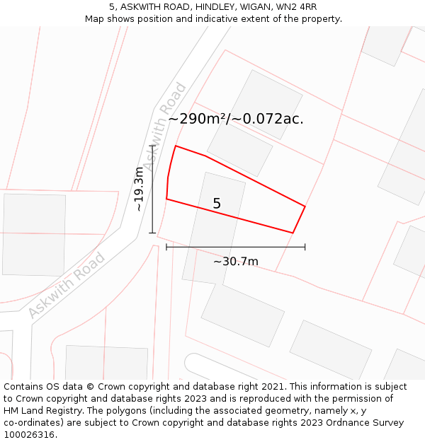 5, ASKWITH ROAD, HINDLEY, WIGAN, WN2 4RR: Plot and title map