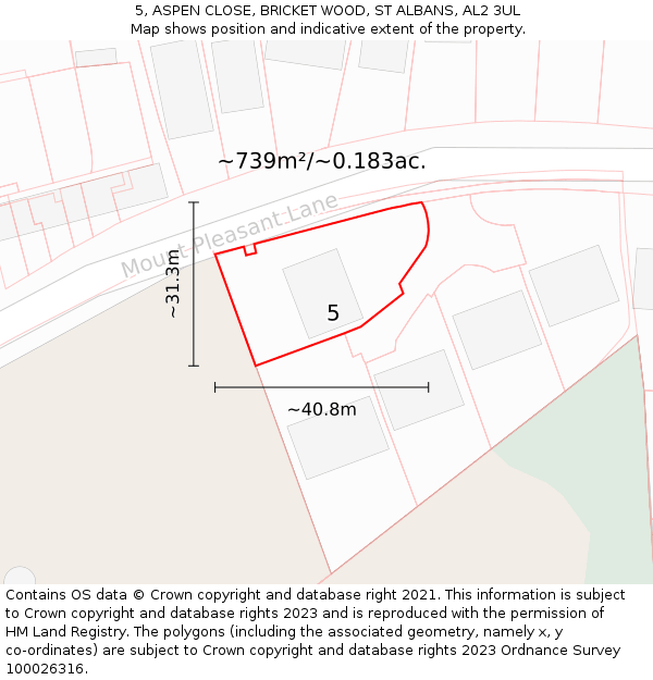 5, ASPEN CLOSE, BRICKET WOOD, ST ALBANS, AL2 3UL: Plot and title map