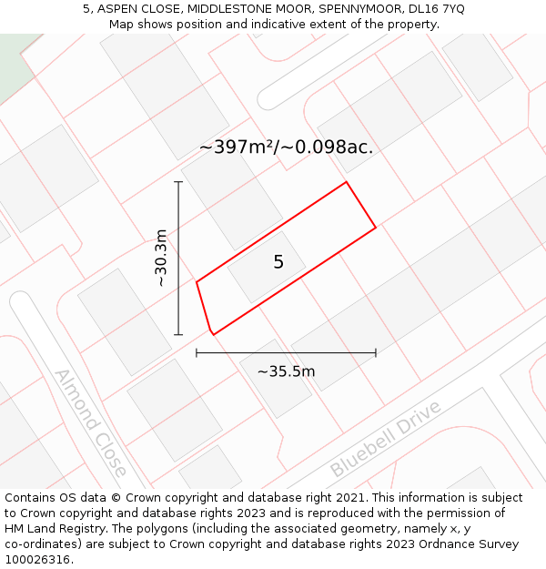 5, ASPEN CLOSE, MIDDLESTONE MOOR, SPENNYMOOR, DL16 7YQ: Plot and title map