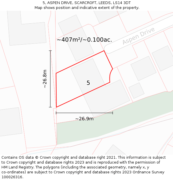 5, ASPEN DRIVE, SCARCROFT, LEEDS, LS14 3DT: Plot and title map