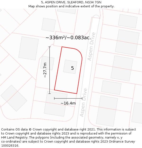 5, ASPEN DRIVE, SLEAFORD, NG34 7GN: Plot and title map