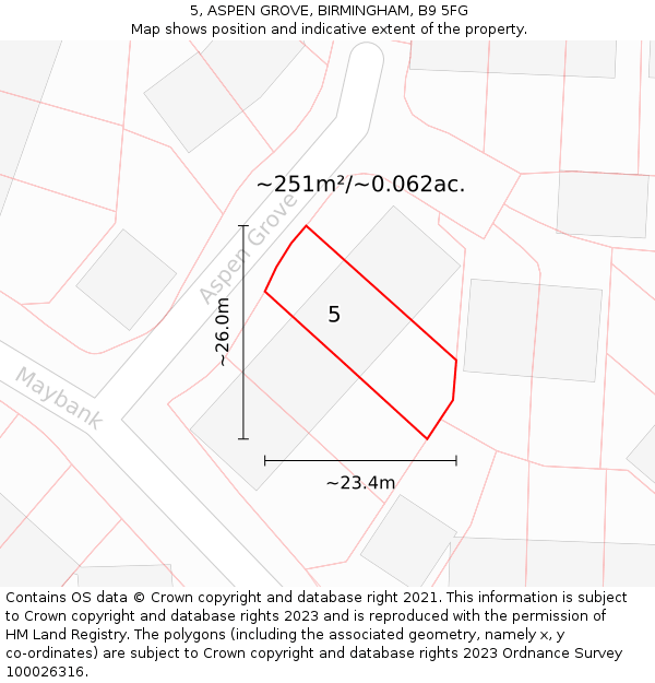 5, ASPEN GROVE, BIRMINGHAM, B9 5FG: Plot and title map