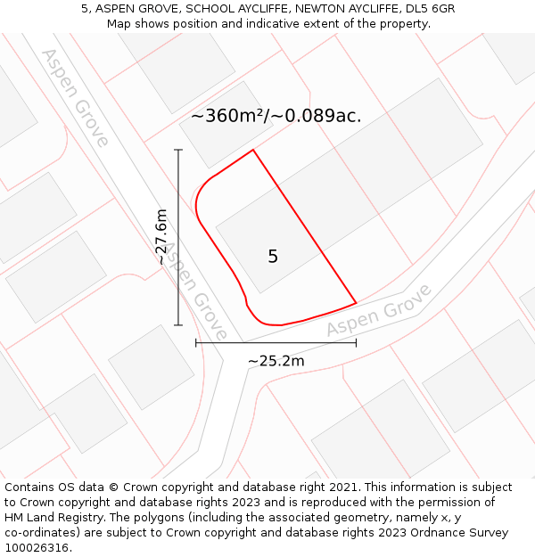 5, ASPEN GROVE, SCHOOL AYCLIFFE, NEWTON AYCLIFFE, DL5 6GR: Plot and title map