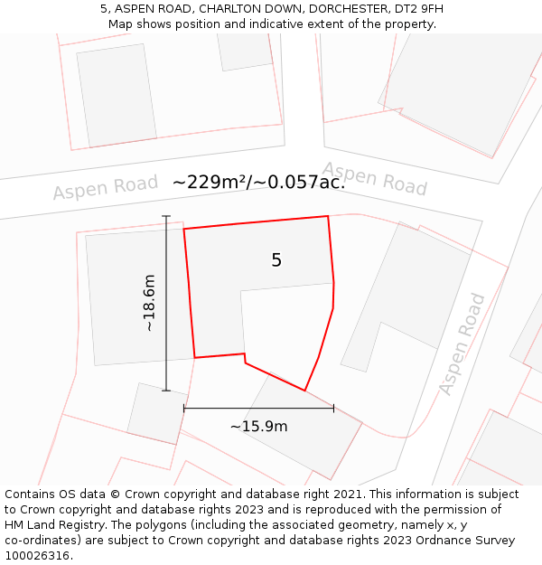 5, ASPEN ROAD, CHARLTON DOWN, DORCHESTER, DT2 9FH: Plot and title map