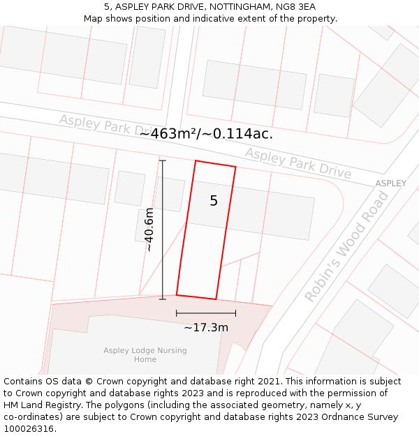5, ASPLEY PARK DRIVE, NOTTINGHAM, NG8 3EA: Plot and title map