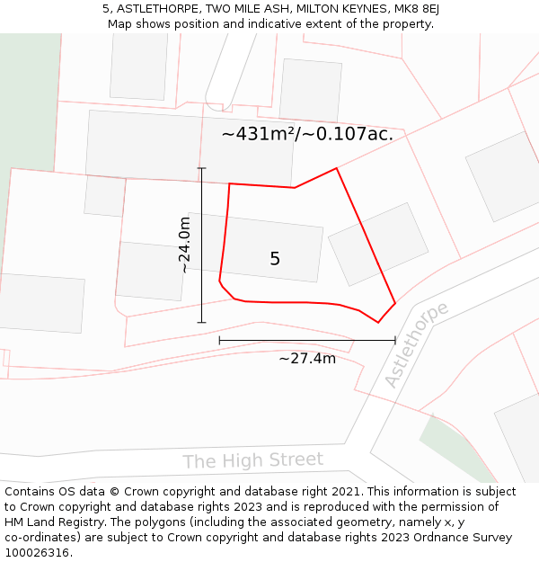 5, ASTLETHORPE, TWO MILE ASH, MILTON KEYNES, MK8 8EJ: Plot and title map