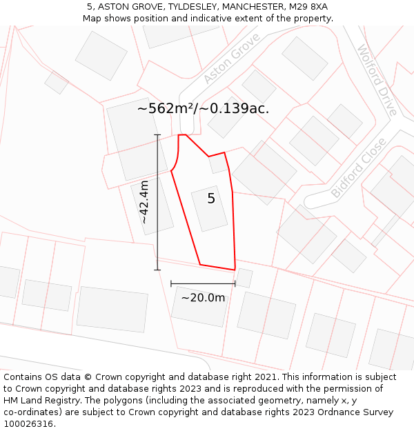 5, ASTON GROVE, TYLDESLEY, MANCHESTER, M29 8XA: Plot and title map