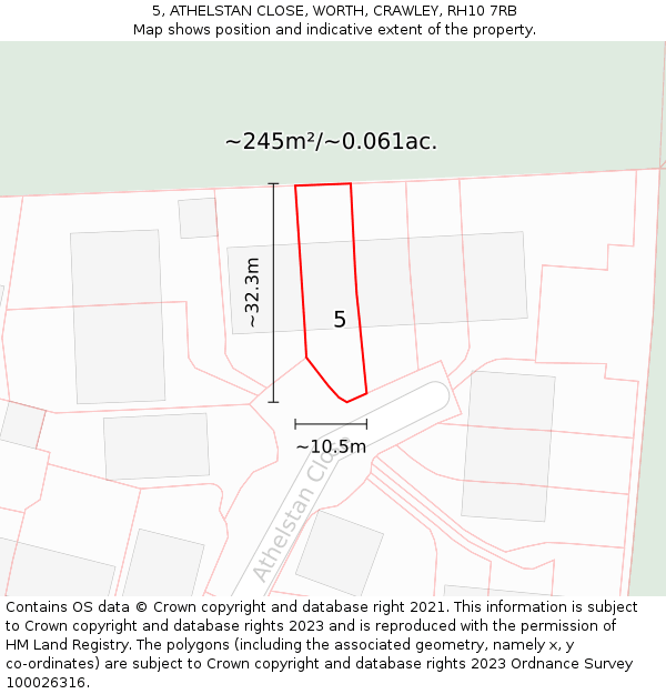 5, ATHELSTAN CLOSE, WORTH, CRAWLEY, RH10 7RB: Plot and title map
