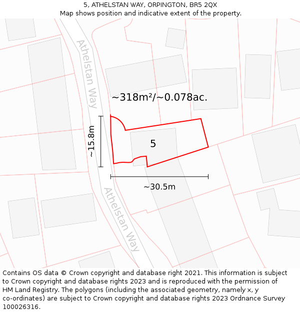 5, ATHELSTAN WAY, ORPINGTON, BR5 2QX: Plot and title map