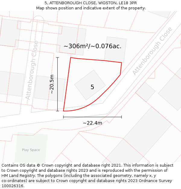 5, ATTENBOROUGH CLOSE, WIGSTON, LE18 3PR: Plot and title map