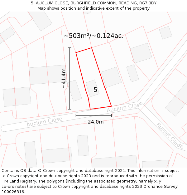 5, AUCLUM CLOSE, BURGHFIELD COMMON, READING, RG7 3DY: Plot and title map