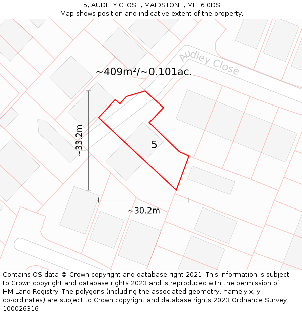 5, AUDLEY CLOSE, MAIDSTONE, ME16 0DS: Plot and title map