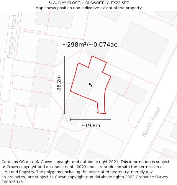 5, AUNAY CLOSE, HOLSWORTHY, EX22 6EZ: Plot and title map