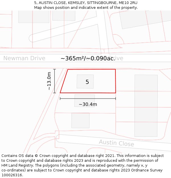 5, AUSTIN CLOSE, KEMSLEY, SITTINGBOURNE, ME10 2RU: Plot and title map