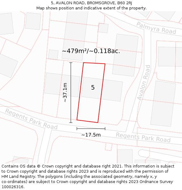 5, AVALON ROAD, BROMSGROVE, B60 2RJ: Plot and title map