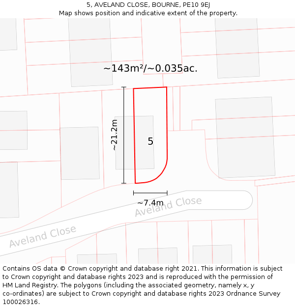 5, AVELAND CLOSE, BOURNE, PE10 9EJ: Plot and title map