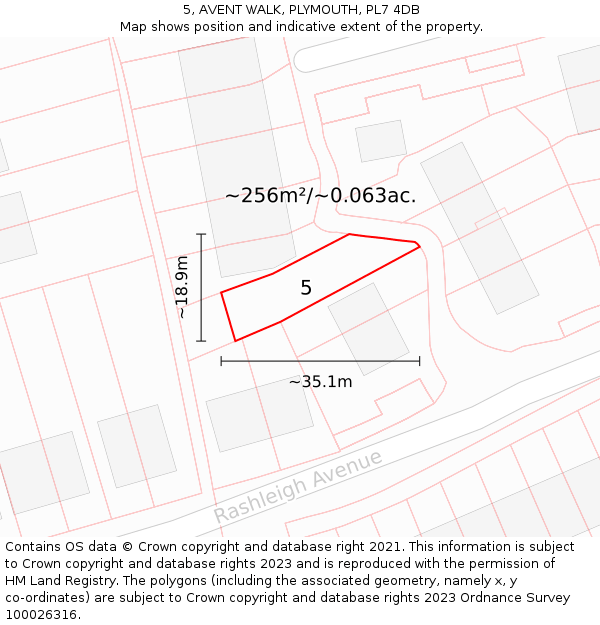 5, AVENT WALK, PLYMOUTH, PL7 4DB: Plot and title map